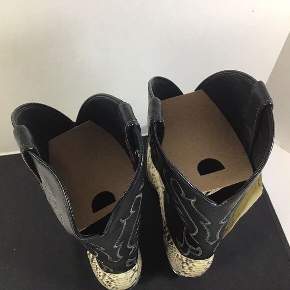 Vintage 1997 Laredo Snakeskin Western Cowboy Boots Black Tan Size 8.5 EE New - Picture 7 of 11